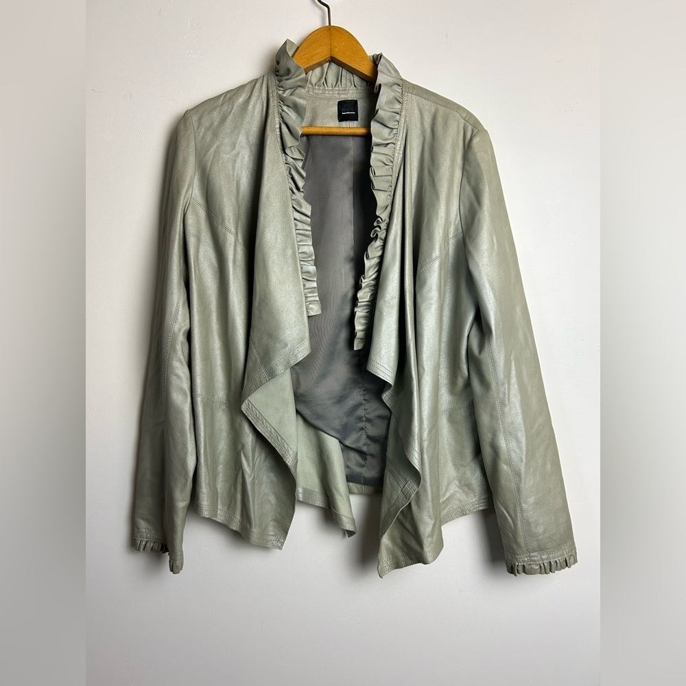Saks‎ Fifth Avenue Soft Genuine Leather Open jacket Cardigan Ruffle Y2K Sz 8